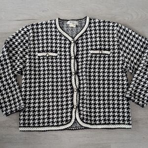 Vintage Braemar By Jeremy Scott Houndstooth Black & White Women's Cardigan Sz L